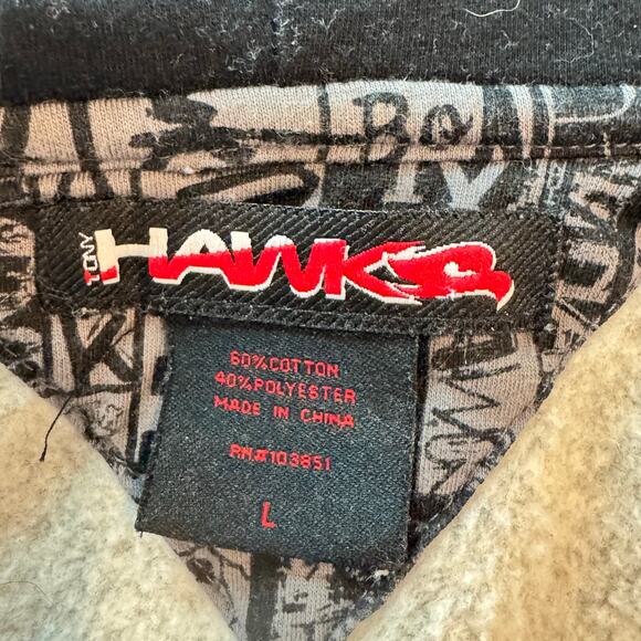 Tony Hawke Men's Gray Black Fleece Hoodie Full Zip Sweatshirt Large - Picture 2 of 11